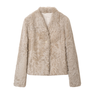 GHJOD studio 轻薄0压天然“软黄金”卷毛小湖羊皮毛一体皮草外套