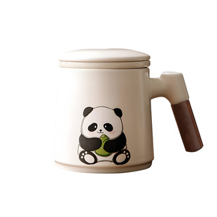 泡茶杯茶水分离杯子熊猫马克杯带盖男女士个人专用办公室陶瓷水杯