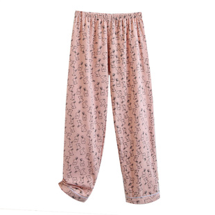 春秋季纯棉睡裤女磨毛绒布卡通碎花宽松中腰冬暖气房家居休闲长裤