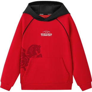 SKECHERS斯凯奇大童运动休闲套头衫卫衣L126B018-001W