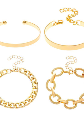 欧美合金组合套装手镯四件套朋克嘻哈创意手链套装bracelet women