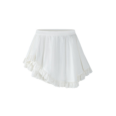 HERLIAN新品女士不规则下摆蛋糕裙蕾丝花边白色半身短裙