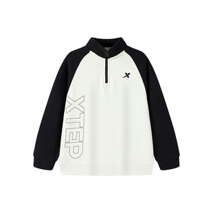 【商场同款】特步童装男春季中大童男童撞色保暖儿童运动套头卫衣