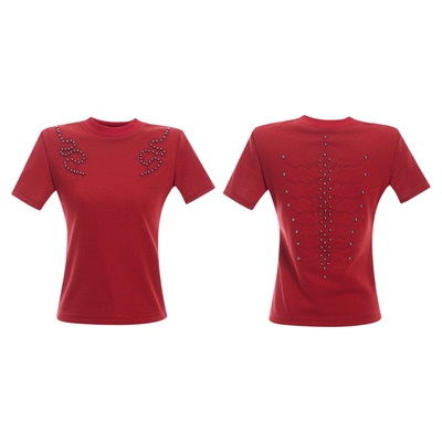 原创脊骨钉珠设计感正肩短袖T恤
