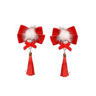 古风蝴蝶结流苏发夹儿童女2025新年发饰女童红色过年汉服发卡头饰