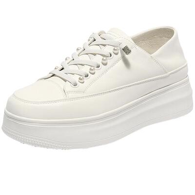 森达小白鞋女款百搭厚底增高板鞋