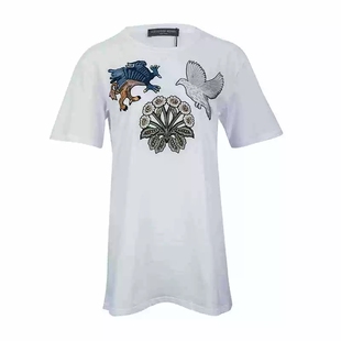 ALEXANDER MCQUEEN亚历山大麦昆女士刺绣钉钻短袖T恤女奥莱D XY