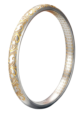 纯银手镯女卷草纹古法心经手镯