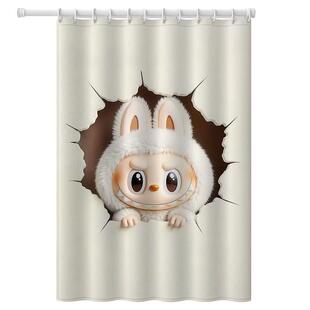 拉布布浴室卫生间窗帘防水免打孔小窗户遮挡帘labubu厕所卡通浴帘