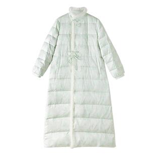 新中式羽绒服提花气质女中国风长款轻薄盘扣旗袍棉服复古过膝外套