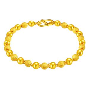 老庙黄金足金磨砂间光珠手链女基础链链转运珠计价官方正品送礼物