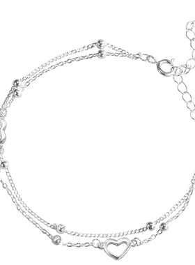 吴越老银铺足银双层爱心手链