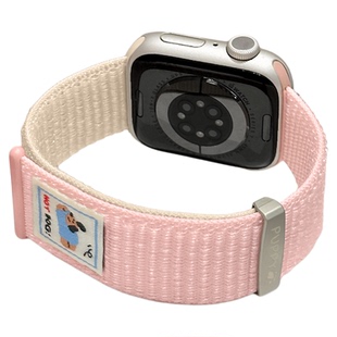 适用苹果手表S11腊肠狗拼色回环魔术贴表带iwatch10/9/8/SE双节尼龙编织applewatch撞色小狗运动透气腕带男女