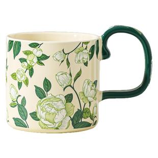 敦煌小花网红复古轻奢杯鸢尾花水杯山茶花大容量陶瓷马克杯礼盒