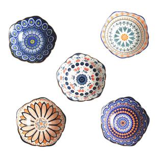 4英寸莲花碟复古釉下彩陶瓷碟子小号调味碟醋碟芥末酱油碟辣酱碟