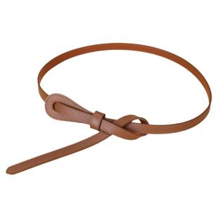 头层牛皮细腰带女装饰配裙子衬衫真皮装饰棕色打结小皮带时尚腰封