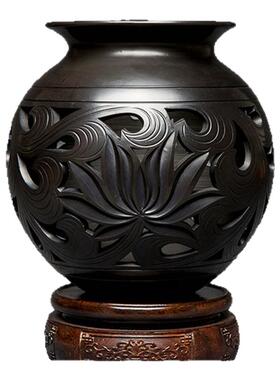 非遗新款陶土书房黑陶雕刻镂空