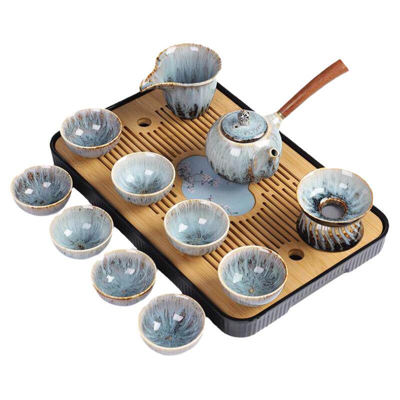 窑变功夫茶具套装家用高档轻奢陶瓷茶壶盖碗茶杯小茶盘办公室整套