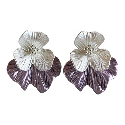 轻奢紫色珐琅花朵925纯银针耳钉