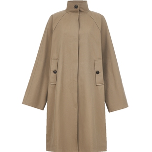 ONLY2026春季新款门襟隐藏纽扣背面开叉中长款挺括立领风衣外套女