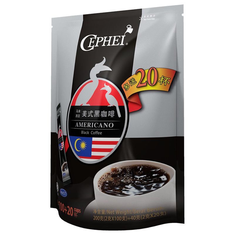 CEPHEI奢斐马来西亚进口美式黑咖啡熬夜学生无脂肪无添加蔗糖
