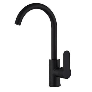 黑色全铜厨房家用冷热水龙头开关不锈钢水槽台盆可旋转双控水龙头