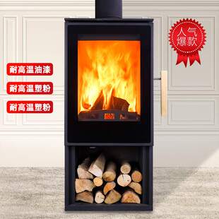 厂家供应室内装饰真火壁炉家用取暖炉子燃木独立式碳钢全面屏壁炉