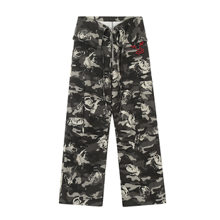 梁拌泡菜美式复古幽灵玫瑰嘻哈工装迷彩裤街头风百搭宽松男女潮