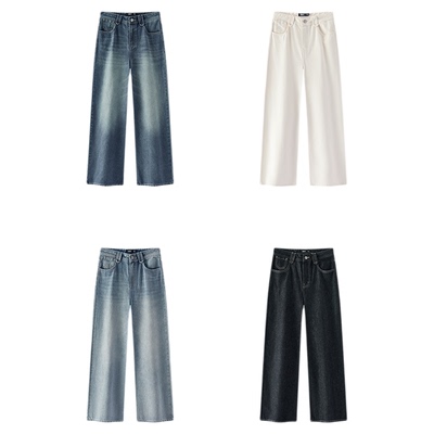 森马含莱赛尔阔腿拖地牛仔裤女