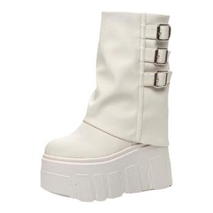 小个子秋冬加绒厚底裤管靴小码女鞋3233真皮内增高马丁靴超高跟靴