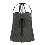 WEEKEEP 废土风破洞抽褶胸型挂脖绑带露背吊带百搭宽松A摆背心