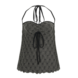 WEEKEEP 废土风破洞抽褶胸型挂脖绑带露背吊带百搭宽松A摆背心