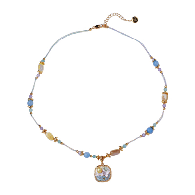 《虹彩糖豆》重工油画项链