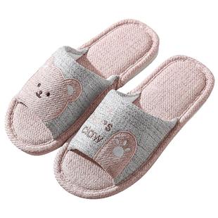 可爱亚麻布艺拖鞋女士夏季办公室内木地板无静音家居棉麻吸汗四季