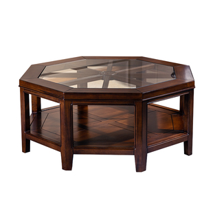 美式全实木茶几桌异形玻璃镂空客厅家具设计师款八角茶台咖啡桌子