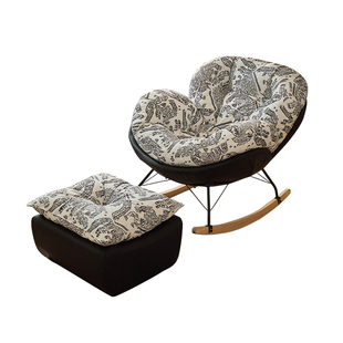 复古布艺蛋壳椅单人沙发椅摇椅客厅阳台网红休闲躺椅家用懒人椅