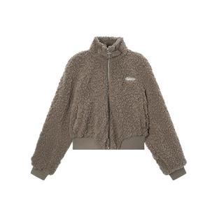 森马外套女短款显高小个子温柔气质2024冬季新款立领毛绒夹克甜酷