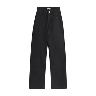 黑色弹力直筒牛仔裤女秋冬加绒胖mm大码高腰显瘦小个子九分烟管裤