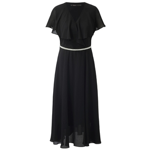 直降5折|歌莉娅V领连衣裙女夏收腰气质正式场合小黑裙子