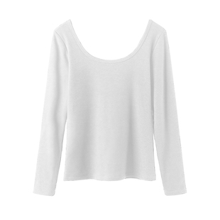 白色双u领加绒打底衫女2025新款冬季加厚低领内搭修身长袖上衣