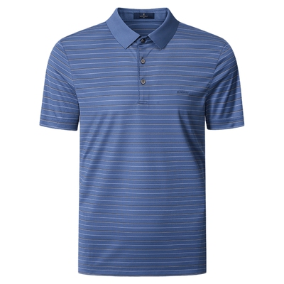 [轻奢桑蚕丝]梦特娇 25夏季透气条纹翻领polo衫百搭短袖上衣T恤男