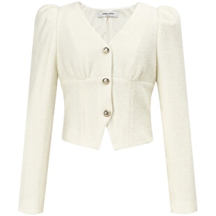 【商场同款】糖力 春秋季长袖V领收腰显瘦短款毛感针织衫上衣女