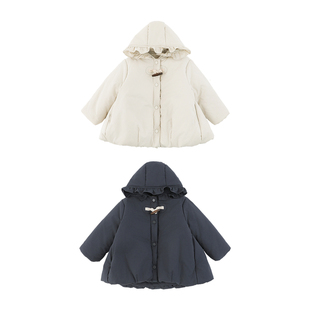 幼悠女童2025冬季新款花边连帽加绒保暖外套加厚防风儿童森系冬装