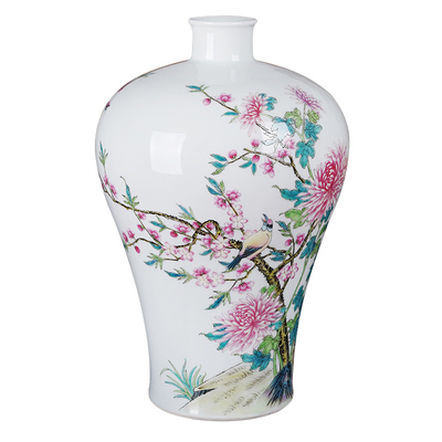 高端仿清乾隆手绘粉彩花瓶景德镇陶瓷客厅电视柜酒柜中式装饰摆件