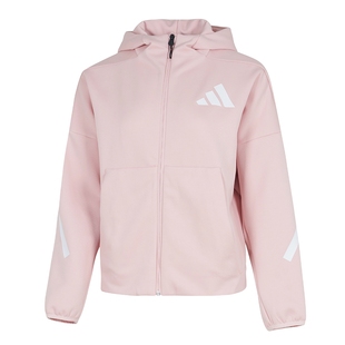 阿迪达斯粉色运动套装女秋季新款连帽外套夹克宽松裤子长裤两件套