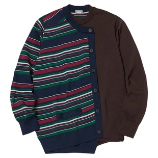 KOLOR 阿部润一  秋季百搭标志多色双层针织毛衣拼接设计圆领卫衣