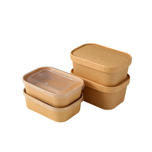 一次性餐盒牛皮纸长方形外卖打包盒水果快餐便当盒加厚野餐沙拉盒