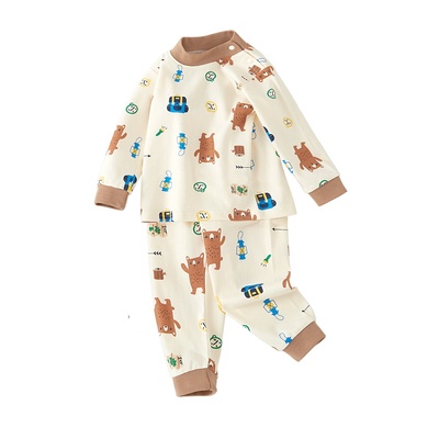 儿童秋衣秋裤套装全棉中领