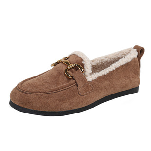 加绒豆豆鞋女秋冬毛毛鞋外穿小码33 34 平底棉瓢鞋大码女鞋41一43