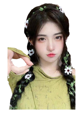 夏日双马尾麻花辫编发绳小雏菊花